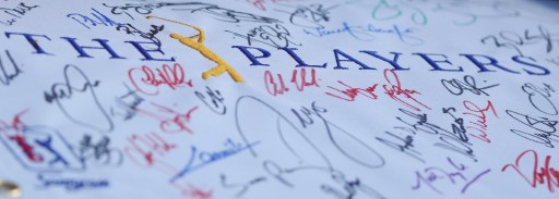 PONTE VEDRA BEACH, FL - MAY 11: An autographed flag is seen during a practice round prior to the start of the THE PLAYERS Championship on the Stadium Course at TPC Sawgrass on May 11, 2016 in Ponte Vedra Beach, Florida. Scott Halleran/Getty Images/AFP