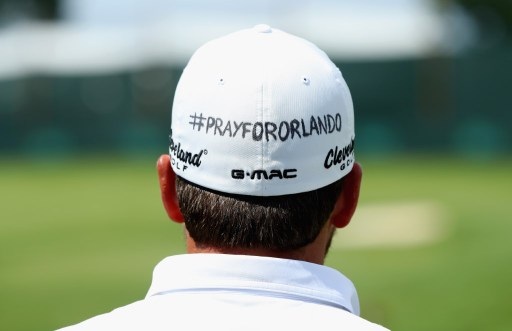 OAKMONT, PA - JUNE 13: Graeme McDowell of Northern Ireland wears a cap with #PrayForOrlando on it during a practice round prior to the U.S. Open at Oakmont Country Club on June 13, 2016 in Oakmont, Pennsylvania. Andrew Redington/Getty Images/AFP