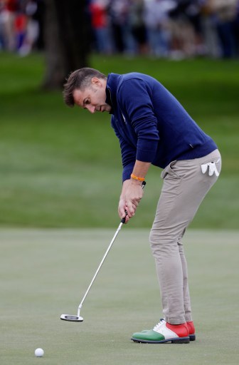 CHASKA, MN - SEPTEMBER 27: Soccer player Alessandro Del Piero of Europe putts during the 2016 Ryder Cup Celebrity Matches at Hazeltine National Golf Club on September 27, 2016 in Chaska, Minnesota. Jamie Squire/Getty Images/AFP