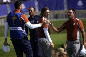 Francesco Molinari e Tommy Fleetwood: in coppia sono i Moliwood (foto Afp).