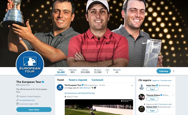 Francesco Molinari sulla pagina Twitter dello European Tour.