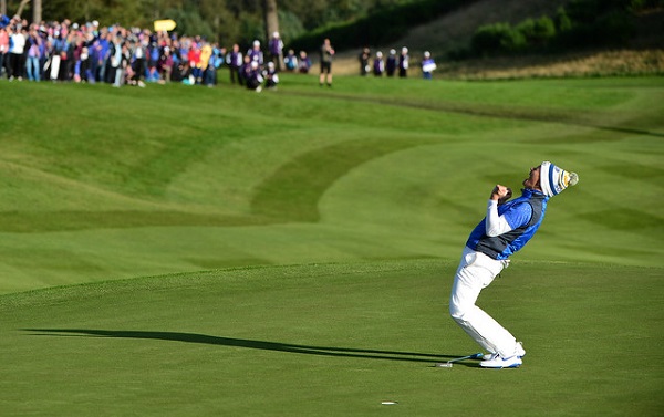 GLENEAGLES Suzann Pettersen imbuca il putt decisivo (foto Mark Runnacles/LET). Solheim Cup.