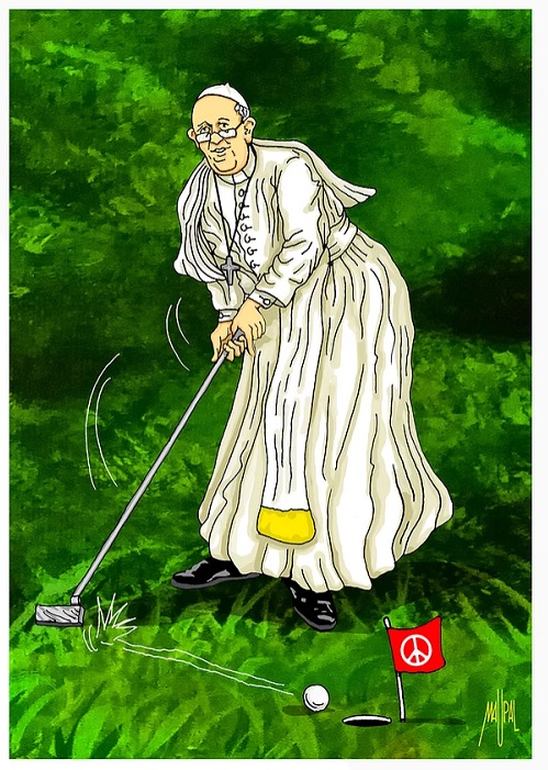 Papa Francesco gioca a golf (fonte pagina Facebook Maupal)