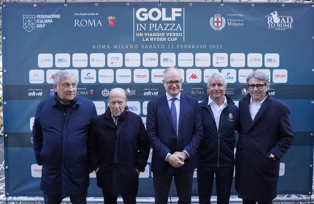 Tajani, Chimenti, Gualtieri, Abodi, Montali: autorità e ministri presenti alla manifestazione il Golf in piazza a Roma