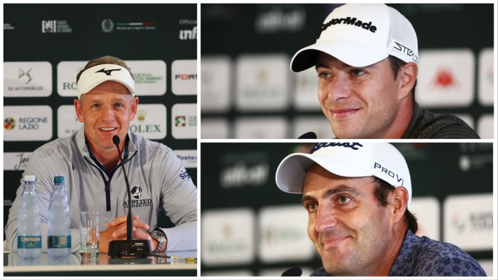 Luke Donald, Guido Migliozzi e Dodo Molinari in conferenza stampa a Roma (Getty Images)