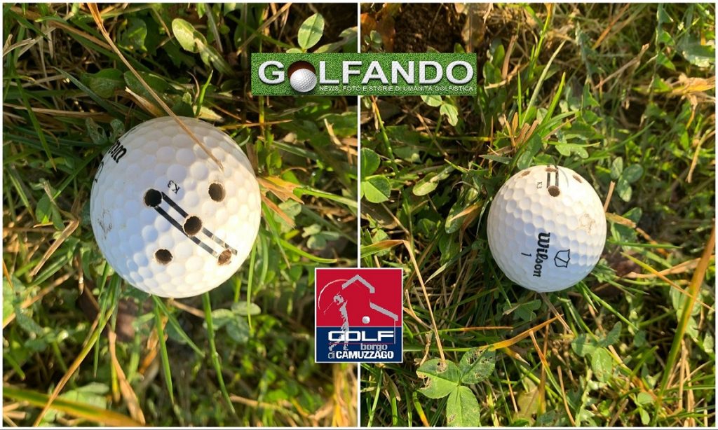 Una delle palline perforate dal golfista trapanatore