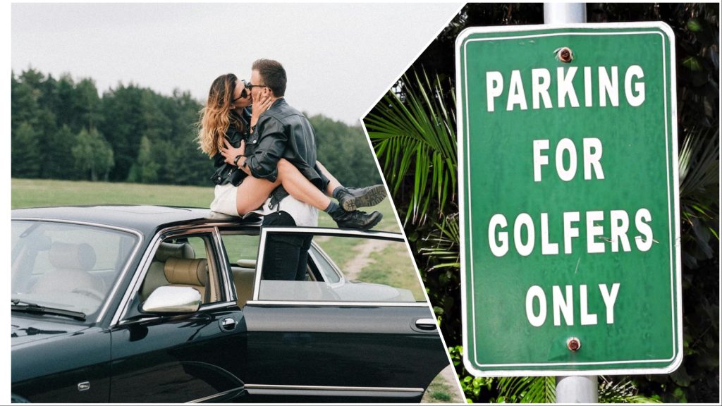 "amanti nel parcheggio di un golf club in California"