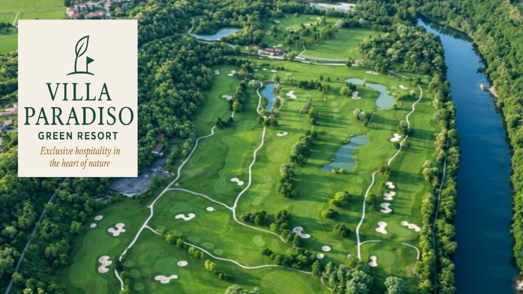 Veduta aerea del Golf Villa Paradiso a Cornate d’Adda lungo il fiume Adda